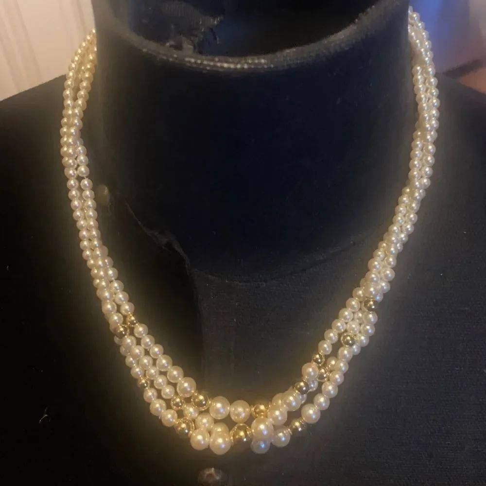 Napier Necklace 3 Strands Pearls and Gold Beads | Color: Gold | Size: 18.5 |